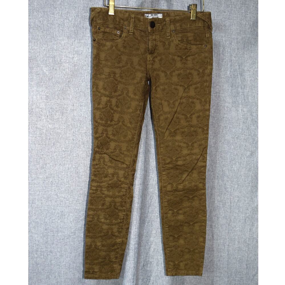 Free People Women’s Olive Embossed Floral Skinny Jeans Size 26